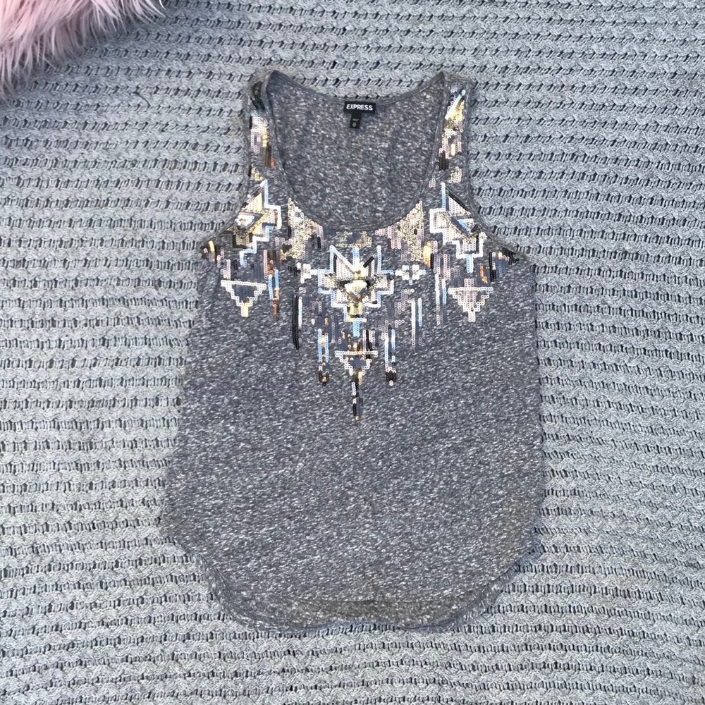 Express Sequined Gray Tank